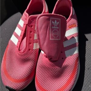 adidas Pink Knit Running Shoes with White Stripes